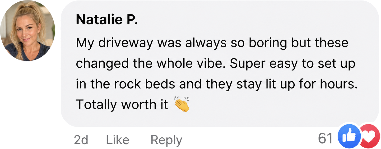 Customer comment from Natalie P.